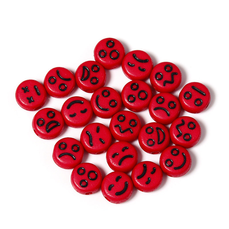 Cartoon Emoticon Flat Round Acrylic Beads 7x3.5mm Colorful 100pcs 15