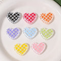 Transparent Heart Acrylic Beads 26mm Two-Color Plaid Lace Edge 10pcs