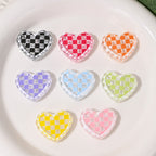 Transparent Heart Acrylic Beads 26mm Two-Color Plaid Lace Edge 10pcs