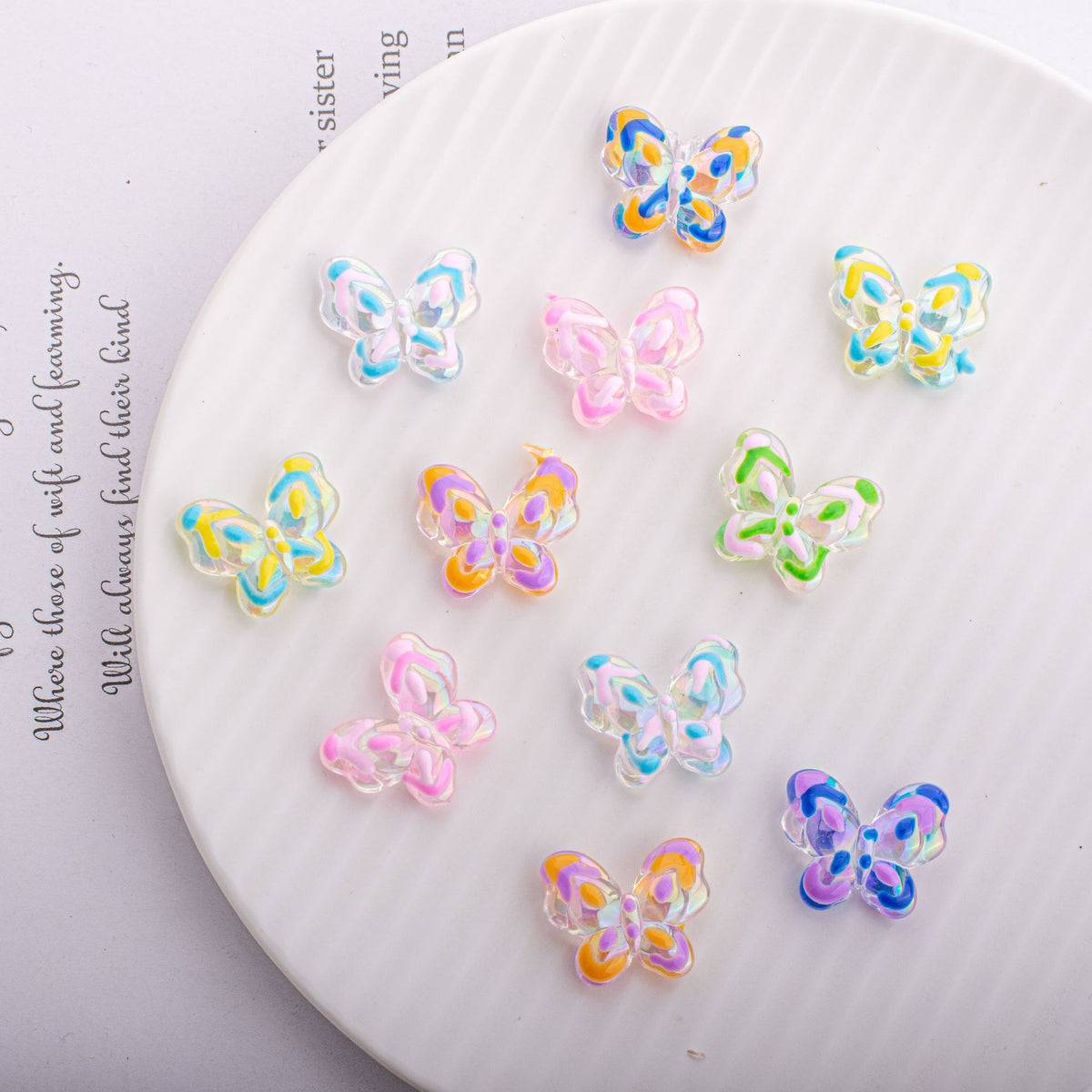 Transparent Hand-Painted Butterfly Acrylic Beads 21mm Colorful 5pcs