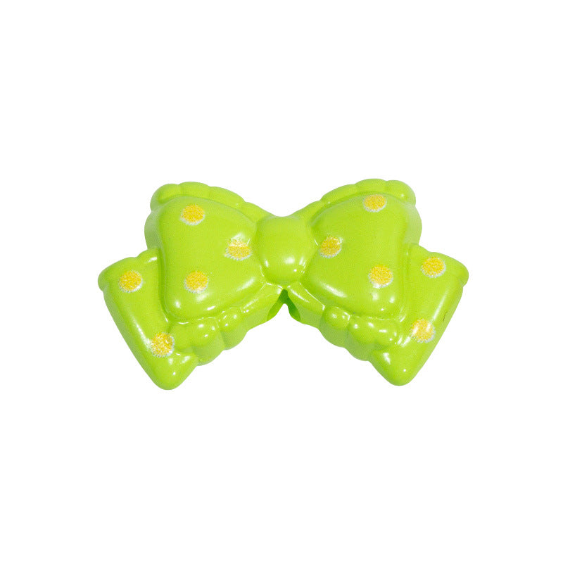 Polka Dotted Double Layer Bow Acrylic Beads 25mm Colorful Glossy 10pcs 11
