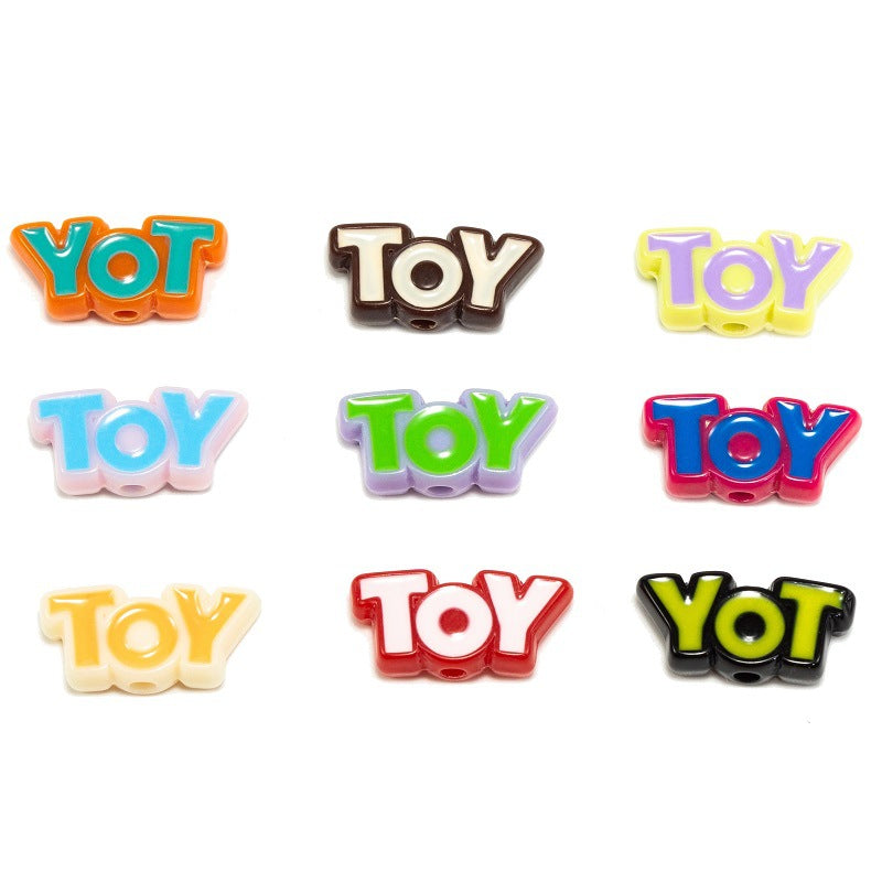 Plating Acrylic Flat Beads English Word Glossy Finish 10pcs 7