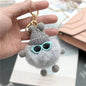 Fluffy Pom Pom Monster Doll Keychain with Sunglasses and Knitted Hat 8