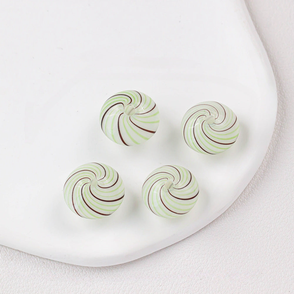 Hollow Spiral Striped Blown Glass Spacer Beads Colorful 4pcs 9