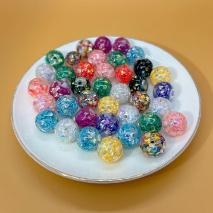 Glitter Resin Beads 16mm Round Glossy Multicolor Sparkle 30pcs 3