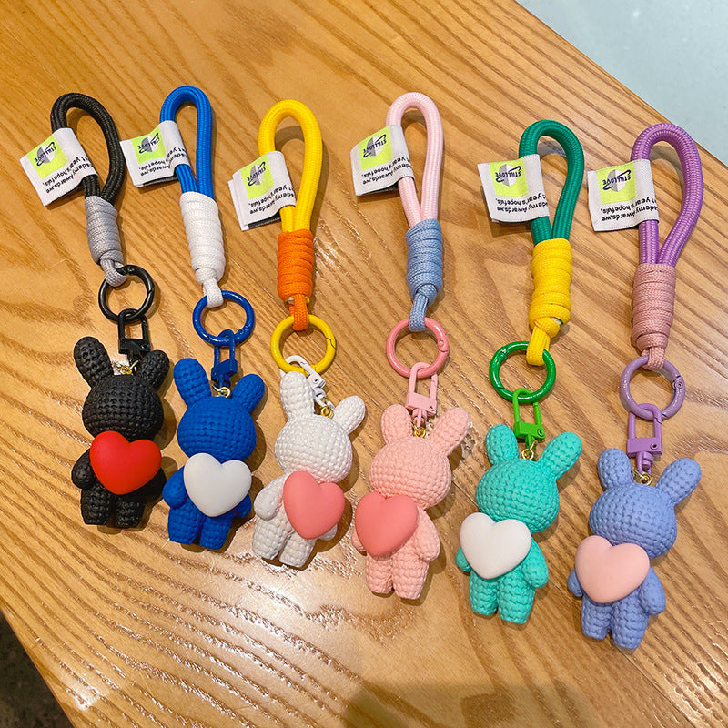 Resin Bunny Keychain Cartoon Heart Shaped Vibrant Colors 4