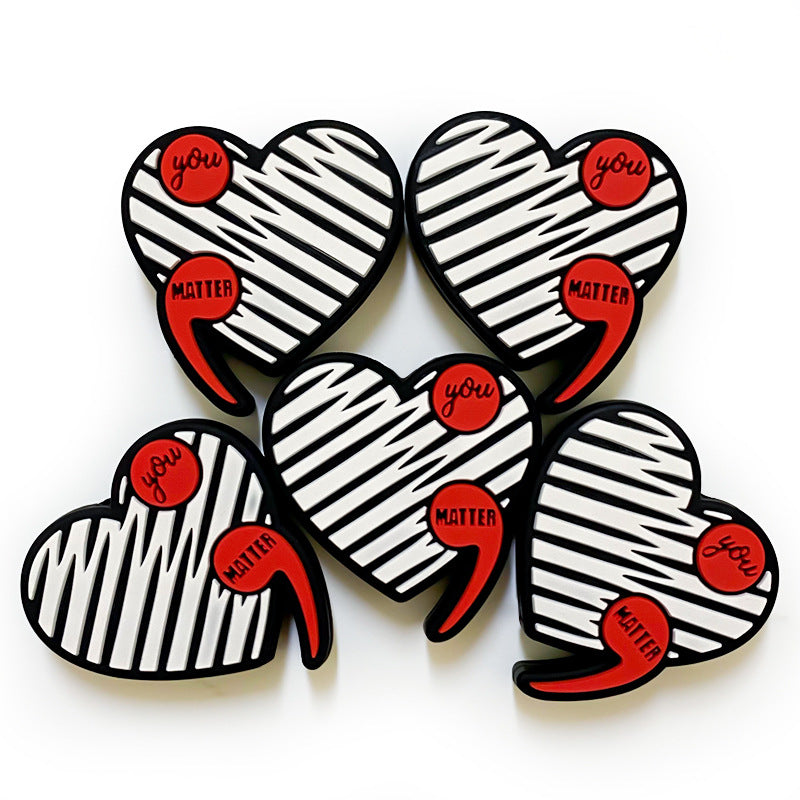 Silicone Focal Beads Heart with Red Comma Image 20pcs 4