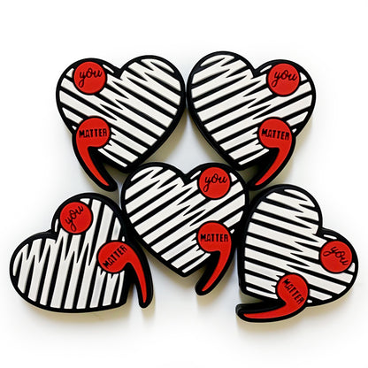 Silicone Focal Beads Heart with Red Comma Image 20pcs 4