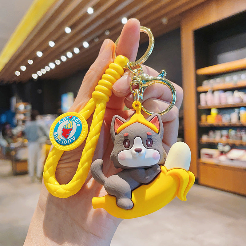 PVC Dog Keychain Cartoon Cute Dog Holding Grapes with Strap 6
