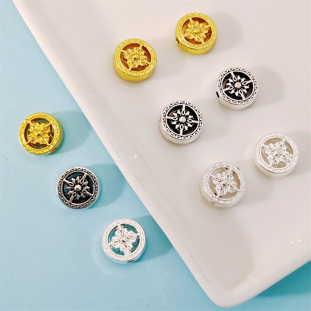 Flat Metal Beads 12mm Vajra Pattern Intricate Design 40pcs