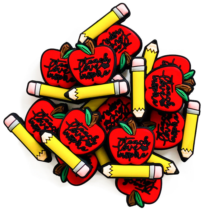 Silicone Focal Beads Apple Pencil Teach Love Inspire Design 20pcs 2