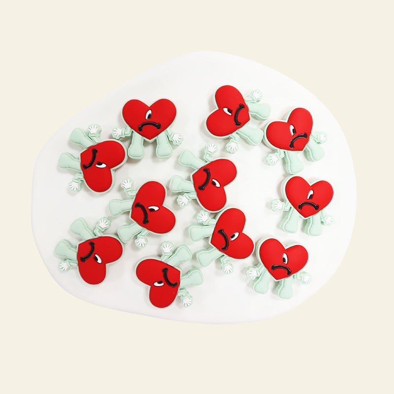 Silicone Focal Beads Bad Bunny Heart with Quirky Legs 3