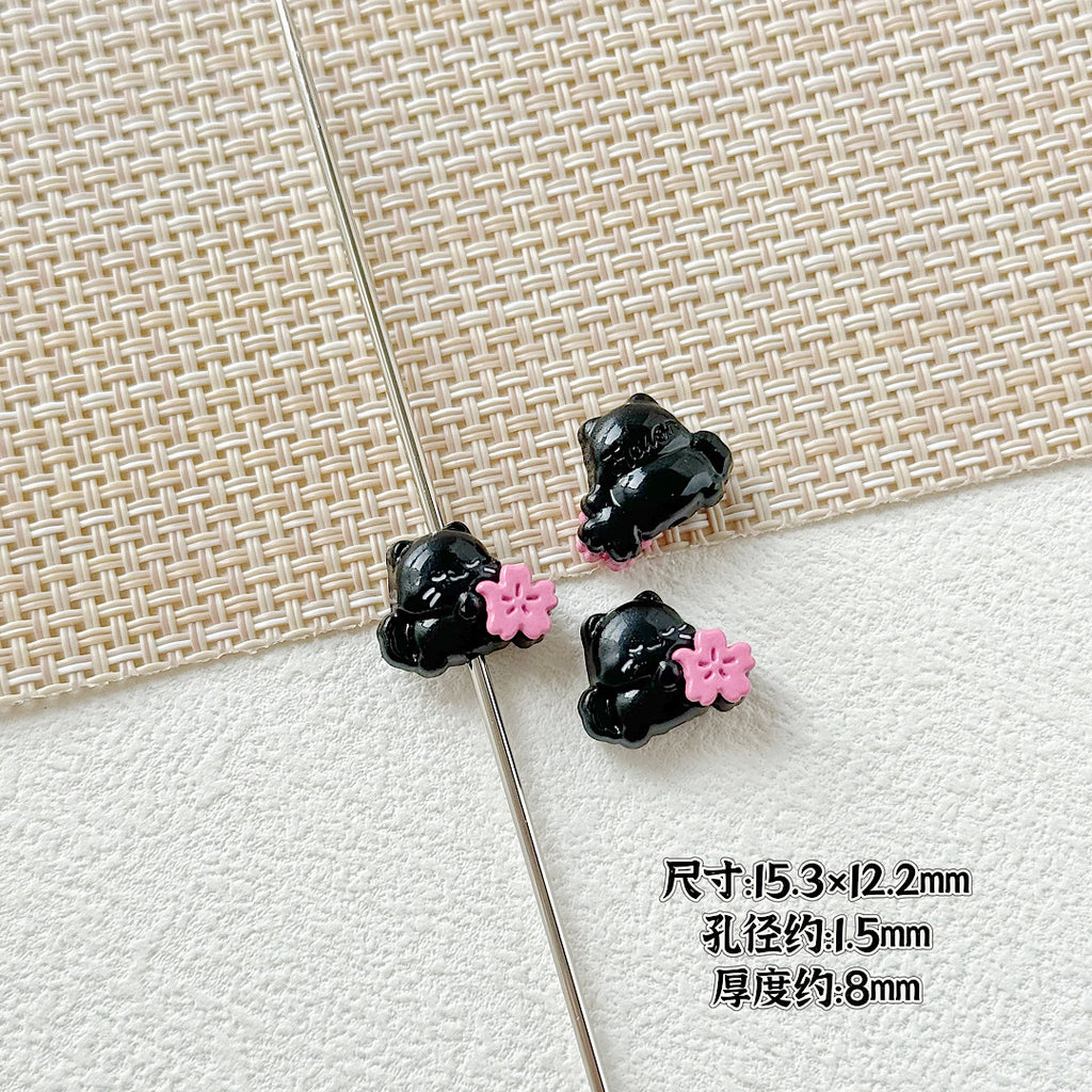 Heart Metal Beads 15-18mm Baking Painted Cherry Blossom Kitten Design 10pcs 14