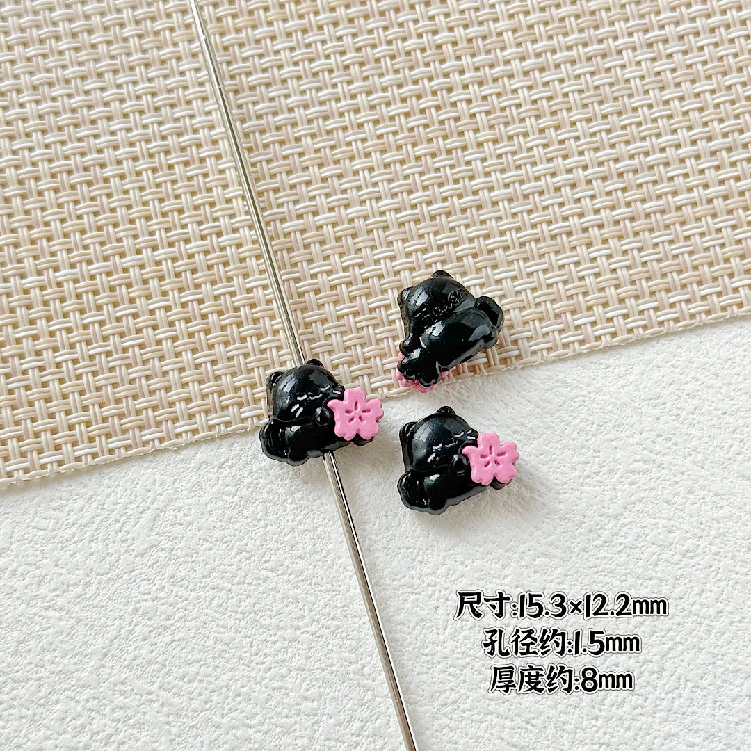 Heart Metal Beads 15-18mm Baking Painted Cherry Blossom Kitten Design 10pcs 14