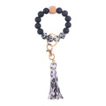 Silicone Beaded Wristlet Keychain with PU Tassel and Wood Accent 6