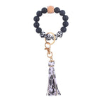 Silicone Beaded Wristlet Keychain with PU Tassel and Wood Accent 6