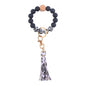Silicone Beaded Wristlet Keychain with PU Tassel and Wood Accent 6