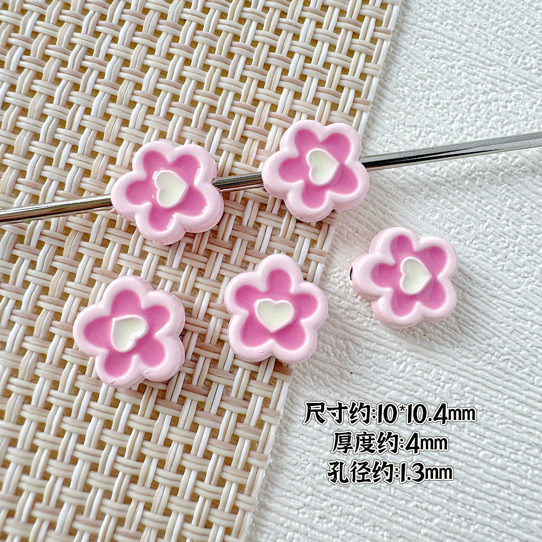Heart and Flower Metal Beads 10mm Baking Painted Two-Color 20pcs 7
