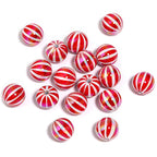 UV Plating Acrylic Beads 16mm Christmas Red and White Striped 50pcs 6