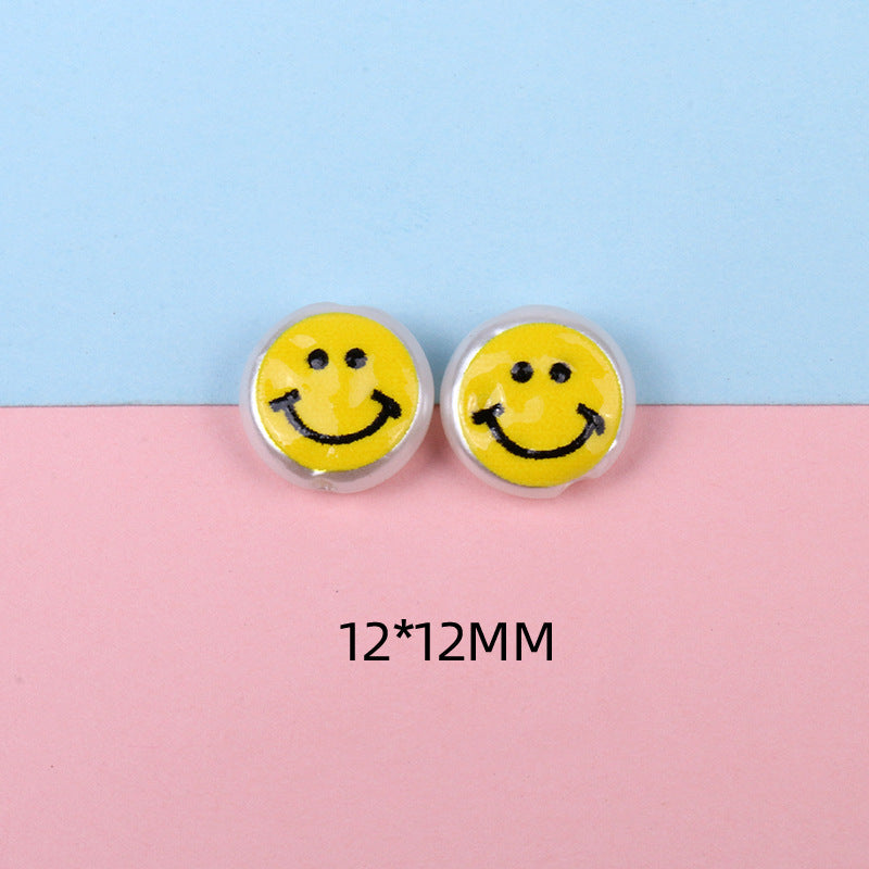 Hand Painted Cartoon Pattern Pearlized Acrylic Beads ABS Plastic 10pcs 6