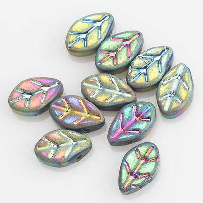Czech Glass Leaves Glass Beads 7x11mm Electroplated 50pcs 8
