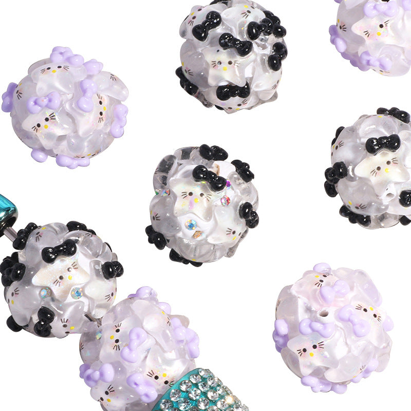 Embellished Bubblegum Beads 20mm Hello KT Star Polymer Clay 5pcs 5