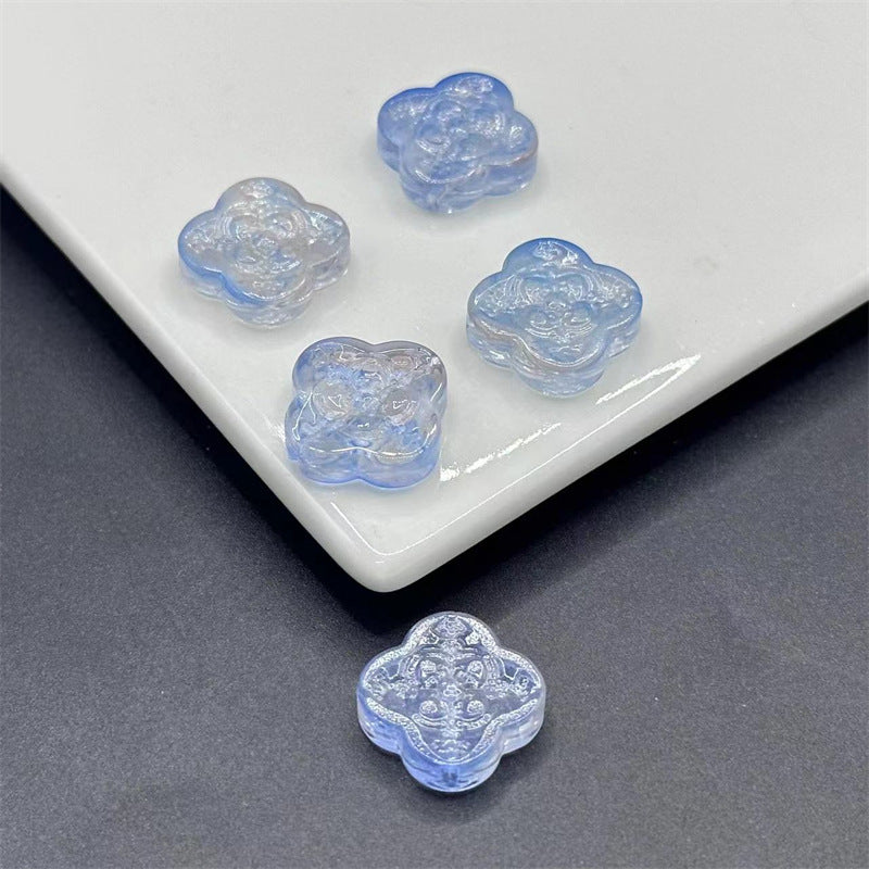 Transparent Clover Shape Glass Beads 14mm Soft Smoky Blue 100pcs 11