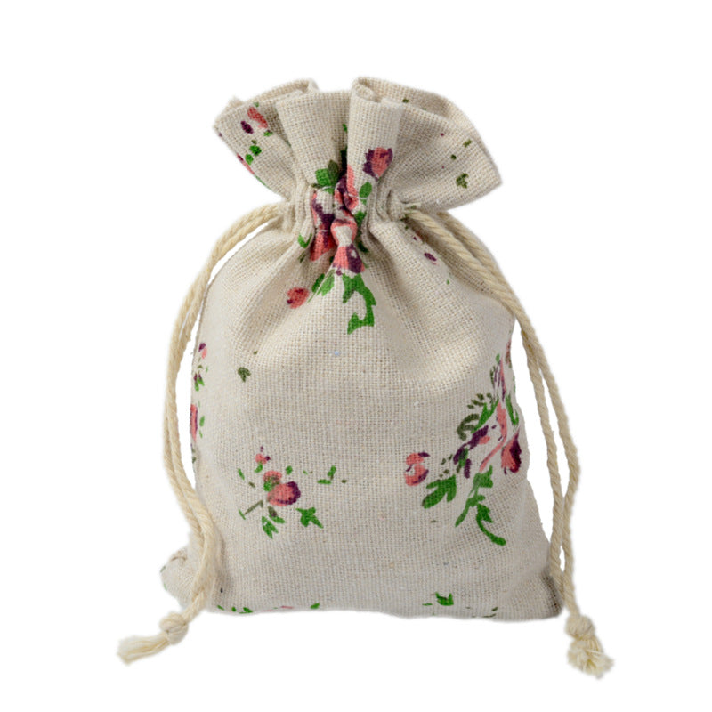 Cotton Linen Drawstring Pouches 10x14cm Animal and Botanical Prints 2pcs 26