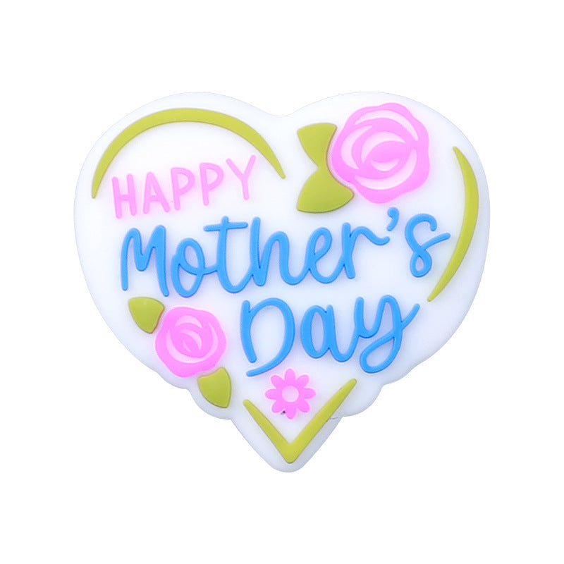 Silicone Focal Beads Mother's Day Heart Holding Child Envelope with Wine Glass 20pcs 6