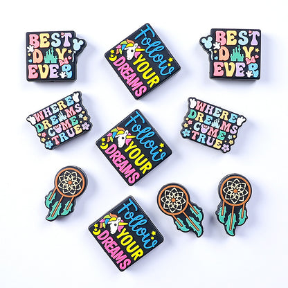 Silicone Focal Beads Dream Catcher Colorful Quotes Navy Background 20pcs 3
