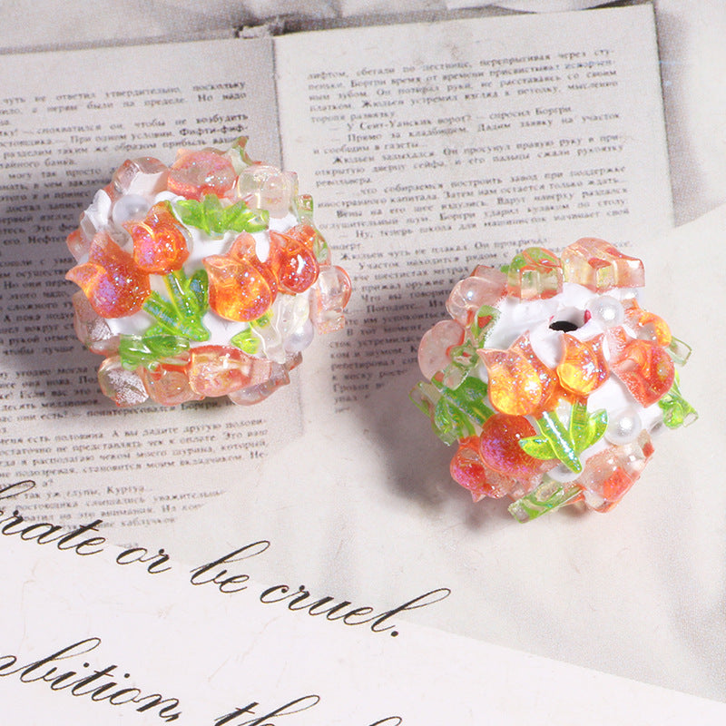 Embellished Bubblegum Beads 20mm Crystal Rose Polymer Clay 5pcs 6