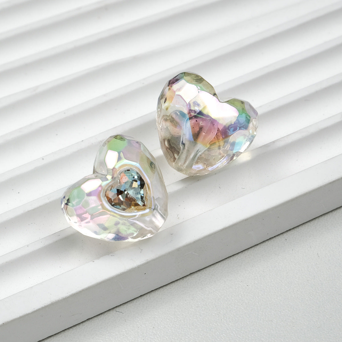 UV Plating Faceted Heart Acrylic Beads 21mm Transparent 10pcs 8