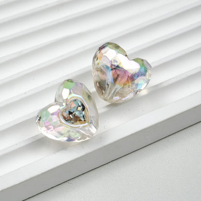 UV Plating Faceted Heart Acrylic Beads 21mm Transparent 10pcs 8