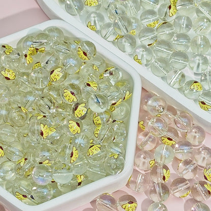 Transparent Round Glass Beads 10mm Cartoon Character Printing 100pcs 24