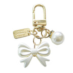 Pearl Bow Knot Keychain Resin Gold Alloy Accent