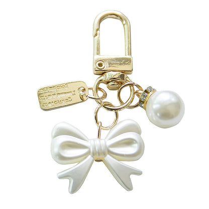 Pearl Bow Knot Keychain Resin Gold Alloy Accent