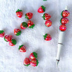 Plating 3D Strawberry Acrylic Beads 23mm Glossy Red Green 10pcs 3