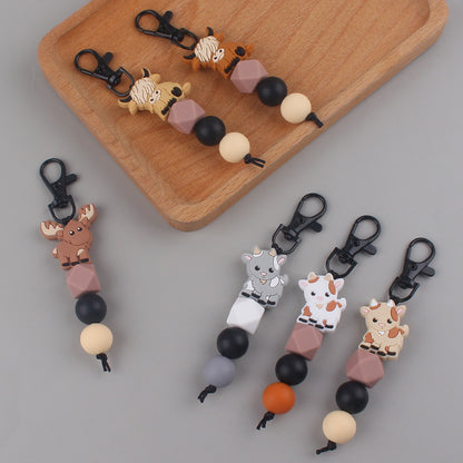 Cartoon Animal Silicone Bead Keychain Elk Yak Goat Design 2