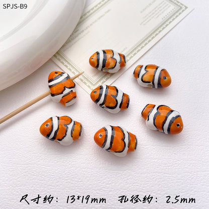 Hand Painted Fish Ceramic Beads 13x19mm Glazed Clownfish 1pc 7