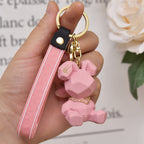 Resin Rabbit Cartoon Keychain Pastel Colors Gold Tone Collar 5