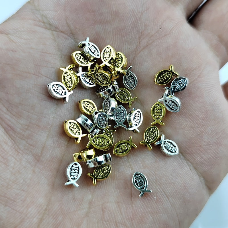 Fish Shaped Metal Beads 8mm Vintage Jesus Design 300pcs 3