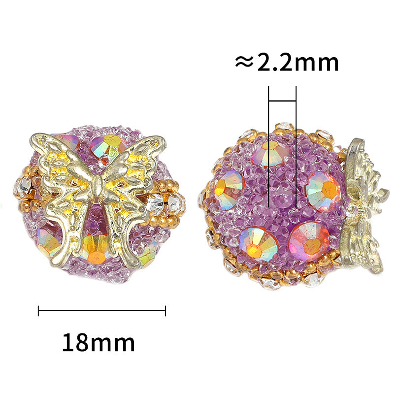 Butterfly Round Rhinestone Beads 18mm Multicolor Bubblegum 10pcs 3