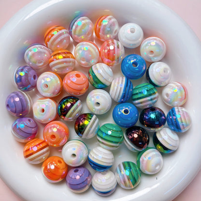 UV Plating Colorful Lollipop Striped Resin Beads 16mm 10pcs 13