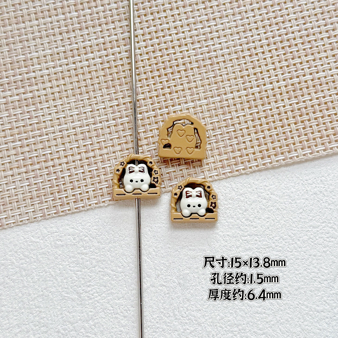Baking Painted Window Kitten and Nice Rabbit Metal Beads 15/17mm 10pcs 10