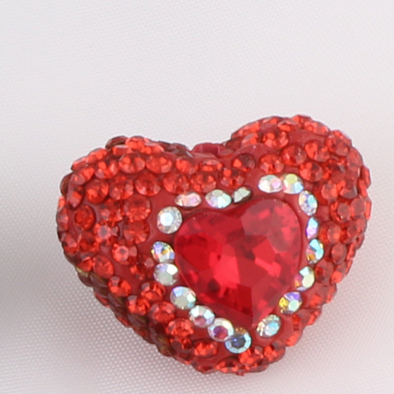 Rhinestone Heart Clay Beads 24mm Colorful Sparkling 6pcs 16