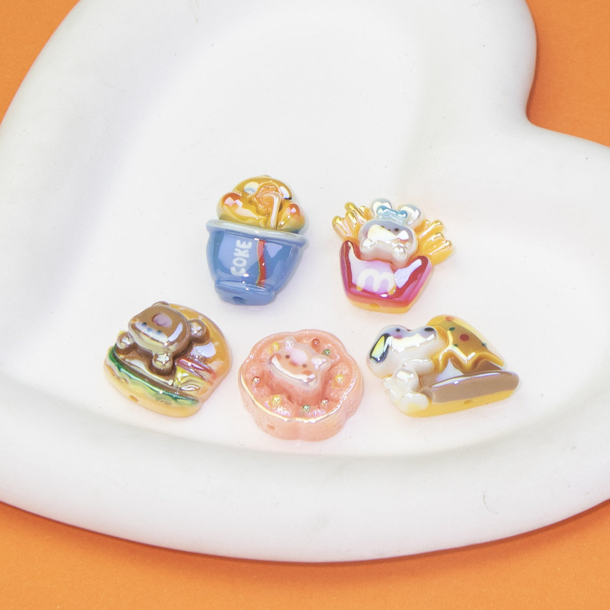 Glossy Plating Animal and Fast Food Resin Beads 20pcs 4