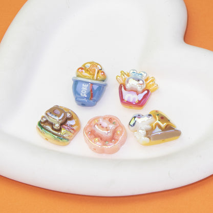 Glossy Plating Animal and Fast Food Resin Beads 20pcs 4