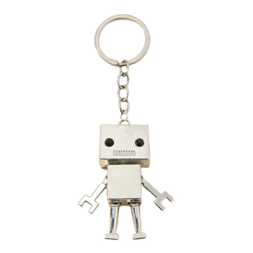 Alloy Cartoon Robot Keychain Boxy Retro Design Silver Bronze 5