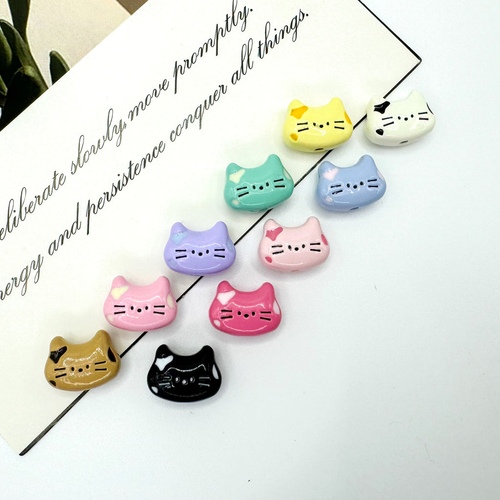 Kitten Metal Beads 12mm Baking Painted Colorful 10pcs