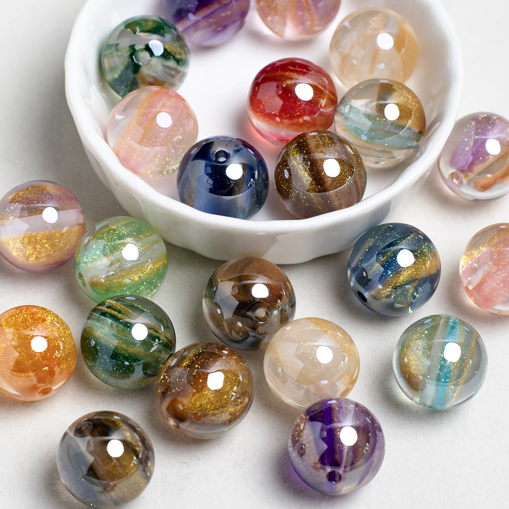 Glitter Cosmos Resin Beads 16mm Round Sparkle Mixed Colors 10pcs 3